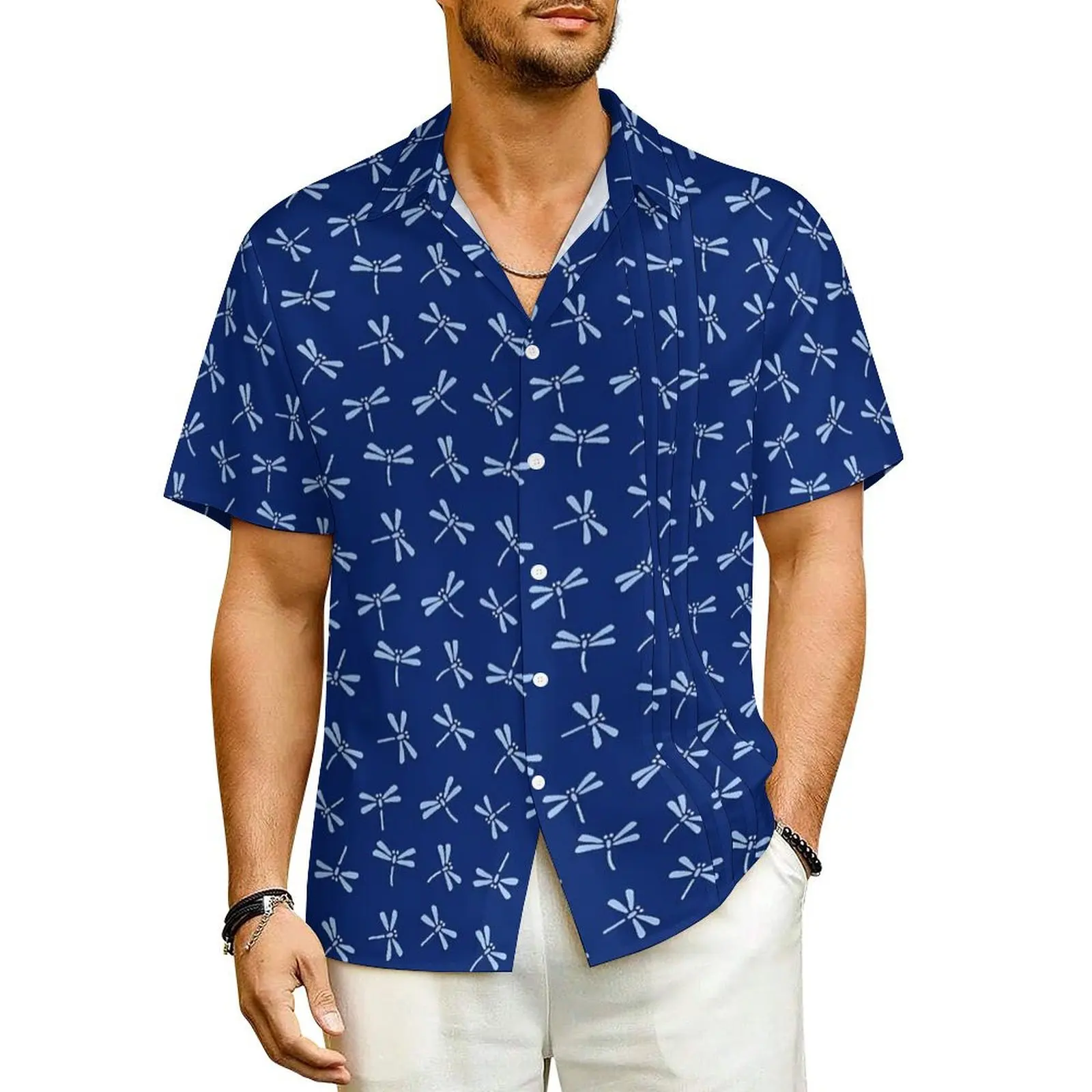 

Dragonfly Print Vacation Shirt Men Cute Animal Elegant Casual Shirts Hawaiian Short Sleeve Fashion Plus Size 4XL Blouses Gift