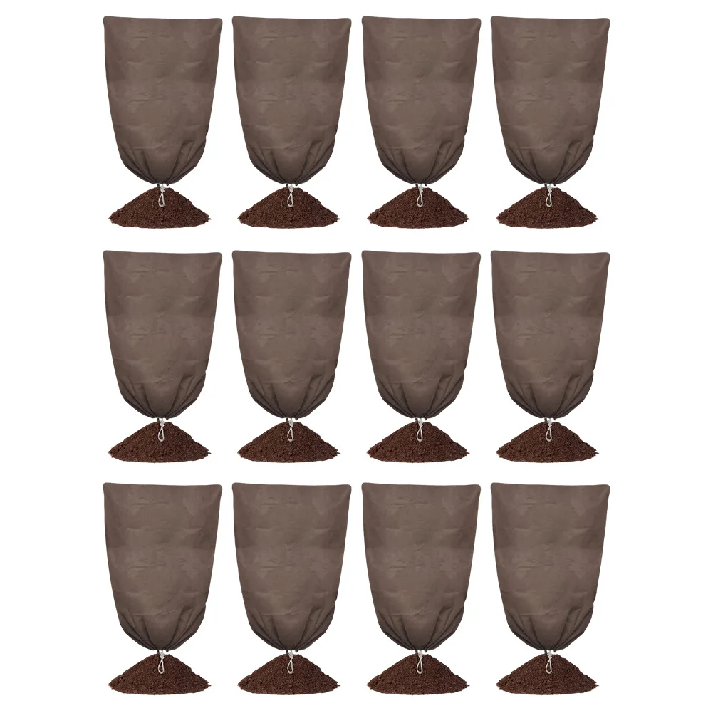 

For Winter Protection 12 Pack Large Plant Covers 2362 by 315 Inches Reusable with Drawstring Closure Brown Nonwoven Material