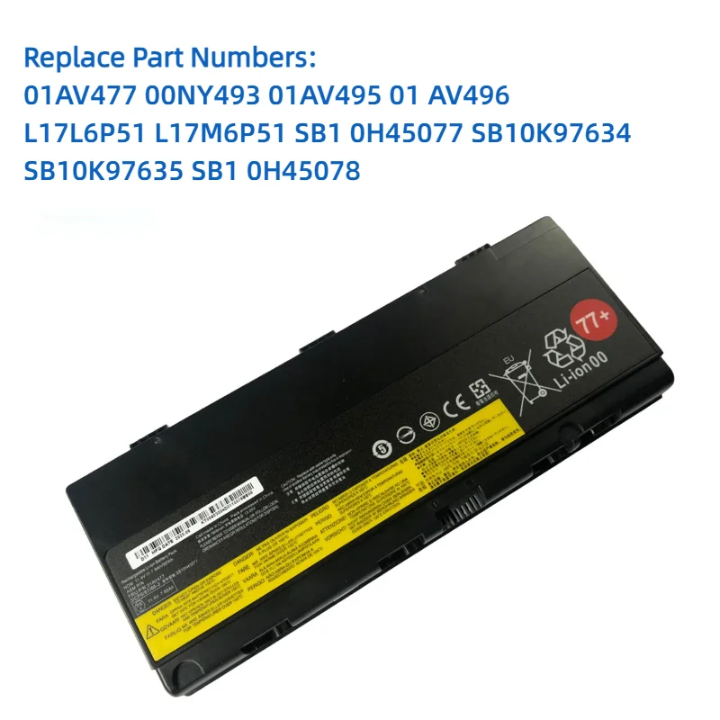 For Lenovo Thinkpad P50 P51 P52 00NY490 00NY491 00NY492 01AV477 01AV495 SB10H45075 SB10H45077 Laptop Battery 11.4V 90Wh 77+