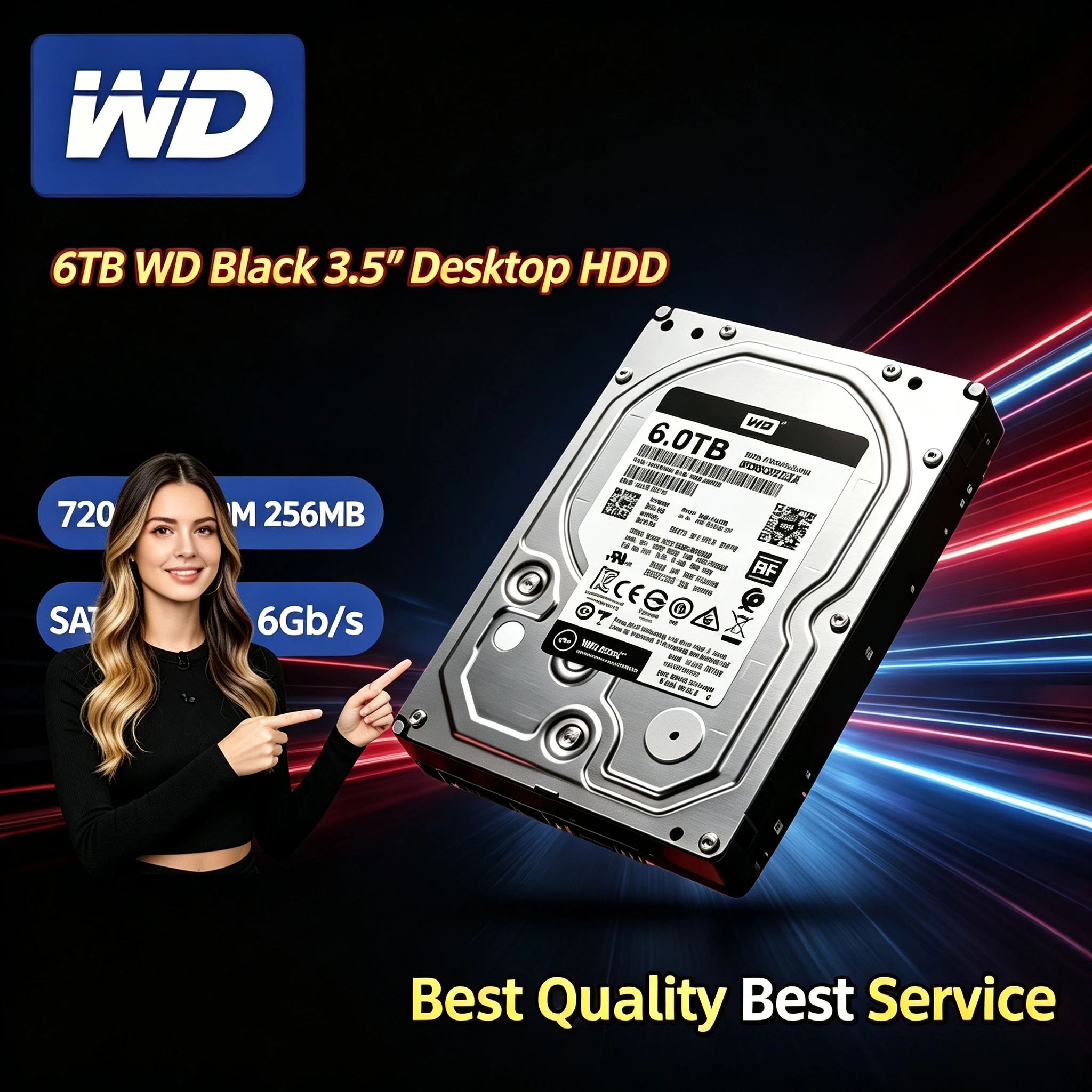 WD 6TB Black Gaming Hard Drive (WD6004FZBX) – 7200 RPM, 256MB Cache, 3.5" SATA 6Gb/s Desktop HDD, Ultra-Fast and Reliable.