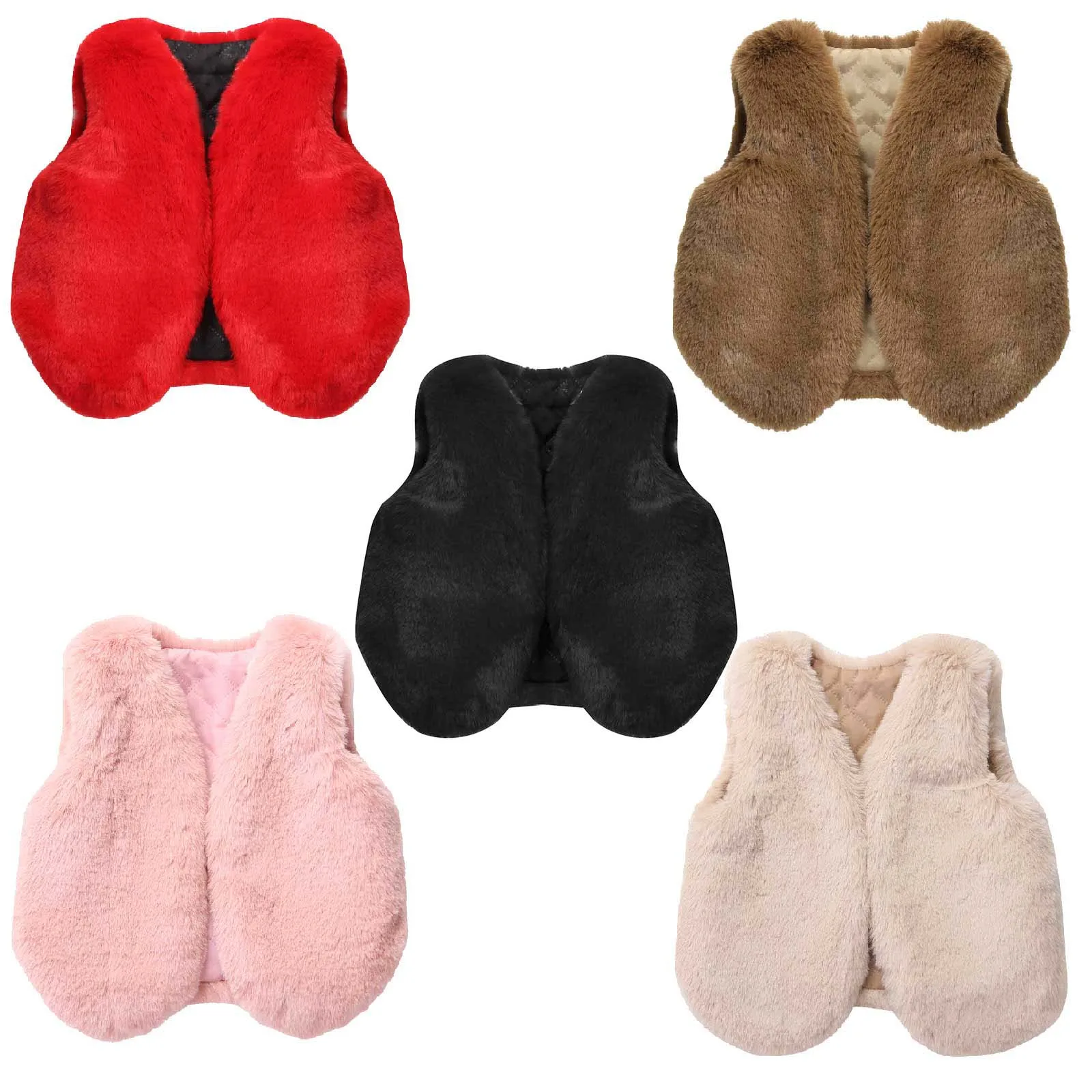 Unisex Kids Warm Thicken Faux Fur Vest Coat Hidden Closure Smooth Lined Solid Outwear for Boys Girls Fashion Waistcoat 2022