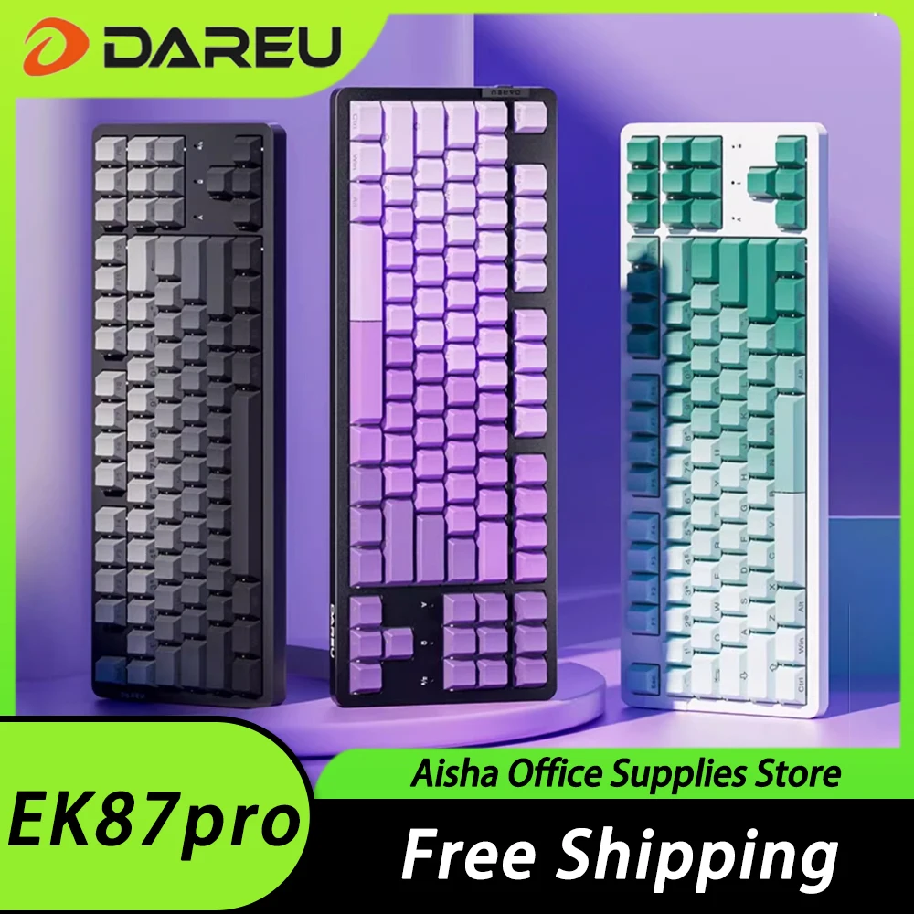 

Механическая клавиатура Dareu EK87Pro, Беспроводная игровая клавиатура с тремя режимами, RGB, с прокладкой и функцией горячей замены, с низкой задержкой, для ПК, геймеров, офисных подарков