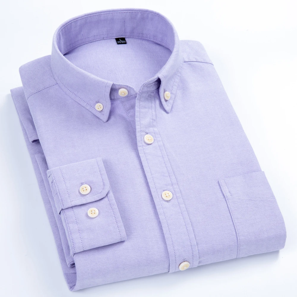 Camisa de algodón pesado de manga larga para hombre, camisas de vestir Oxford con un solo bolsillo tipo parche, cómodas, de ajuste estándar, informales, con botones