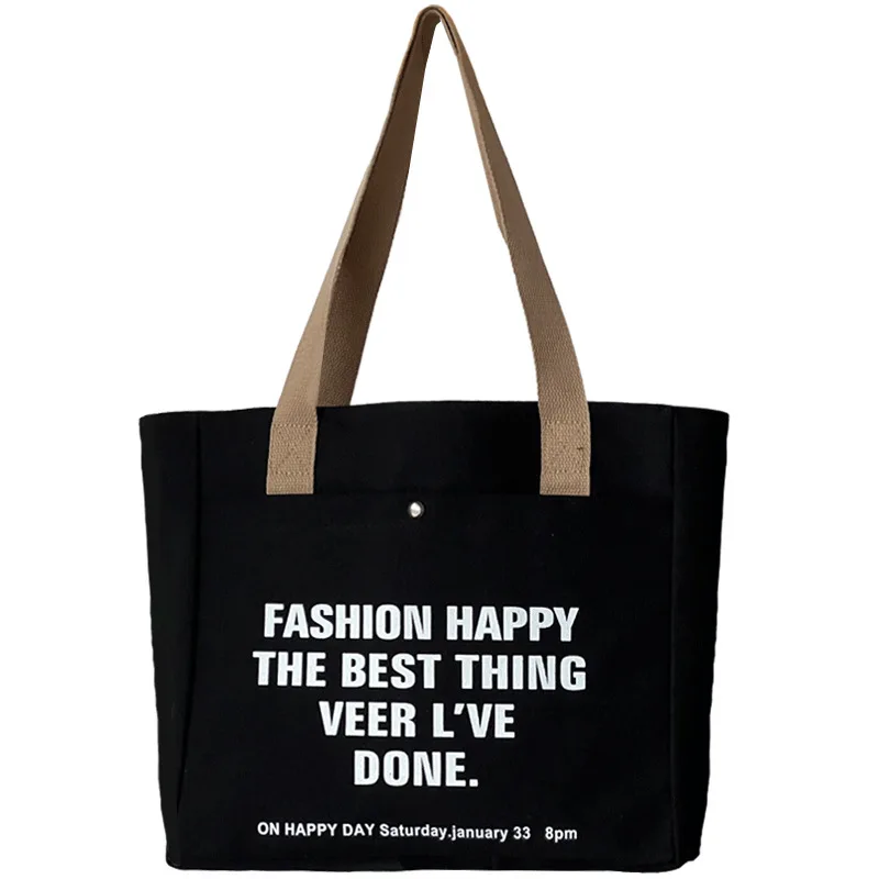 Leisure Large Capacity Shoulder Bag Shopping Bag Ins Female Students Canvas Letters Fashion Handbag Tote Bag Simple Canvas Bag