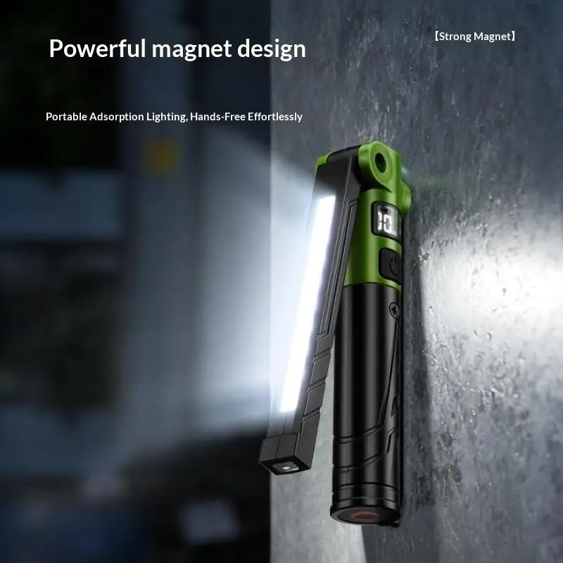 /PFU/LED COB Flashlight Rechargeable Work Light Magnetic Base Foldable Flashlight Digital Power Display Waterproof Repair Lamp