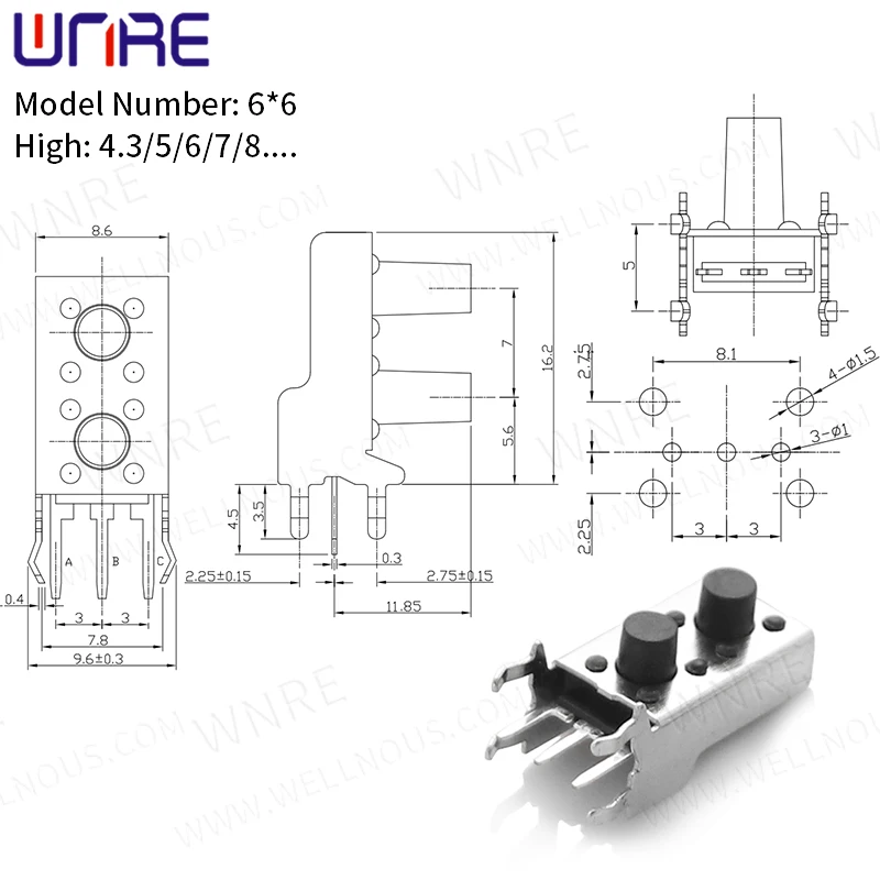 Micro Tactile Switch 6*6*11mm With Double Support Holder 3 Pin DIP Horizontal 6X6 Series Tact Push Button Switch