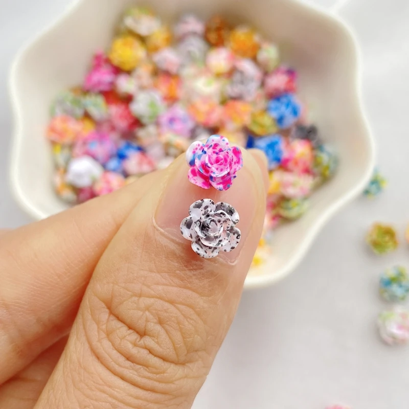 100Pcs New Cute Resin Mini Colored Roses Flower Flat Back  Manicure Parts Embellishments For Hair Bows Accessorie