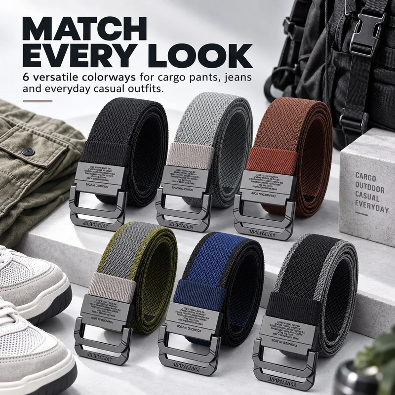Casual nylon belt with adjustable double-ring buckle，Suitable for everyday outdoor activities，Multiple Colors Available