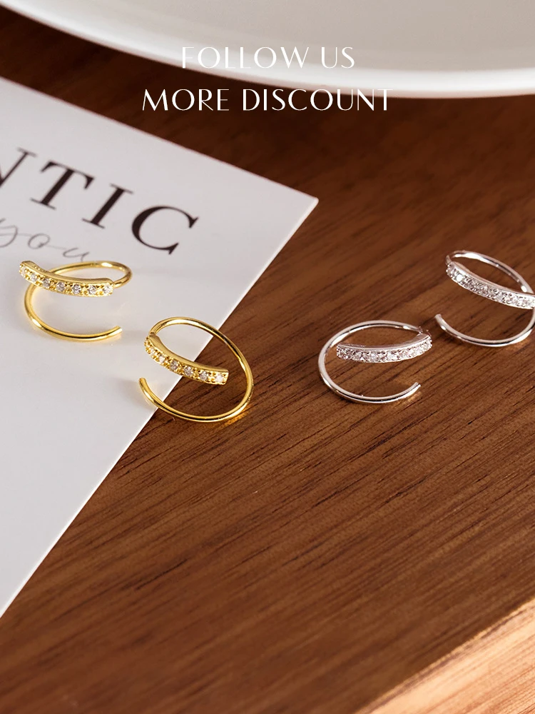 Modian różowe złoto kolor linia geometryczna srebro 925 stadnina kolczyk dla kobiet Shining wyczyść CZ Ear Pin Fine Jewelry Girl Gift — zdjęcie 2
