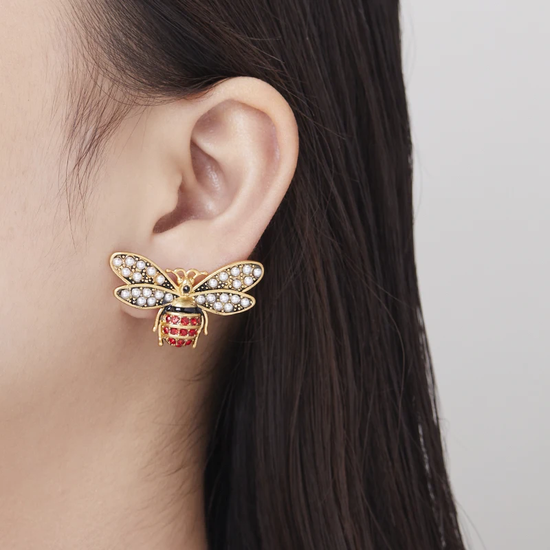 Fraya Vintage Bee Stud Earrings 925 Silver Pin 18K plated gold Prevent Allergy Earring 2024 New Europe And America Fashion