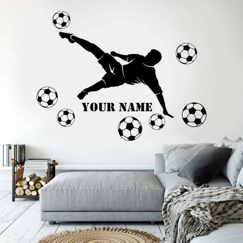 Personalized Footballer Name Wall Decals Vinyl Home Decorator for Boys Room Decor Soccer Football Sticker DIY Custom Murals G003