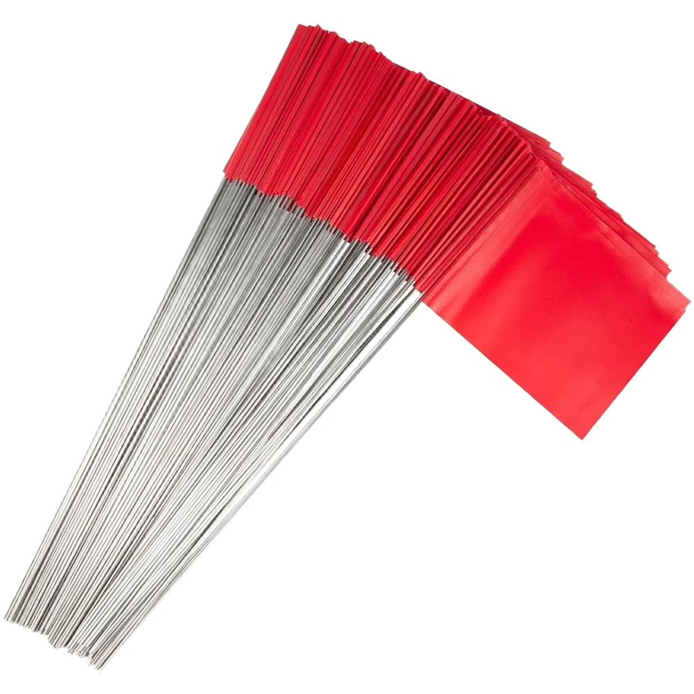 100pcs PVC Signal Flags Red Blue with 38cm Stainless Steel Poles for Utility Locating and Temporary Site Marking