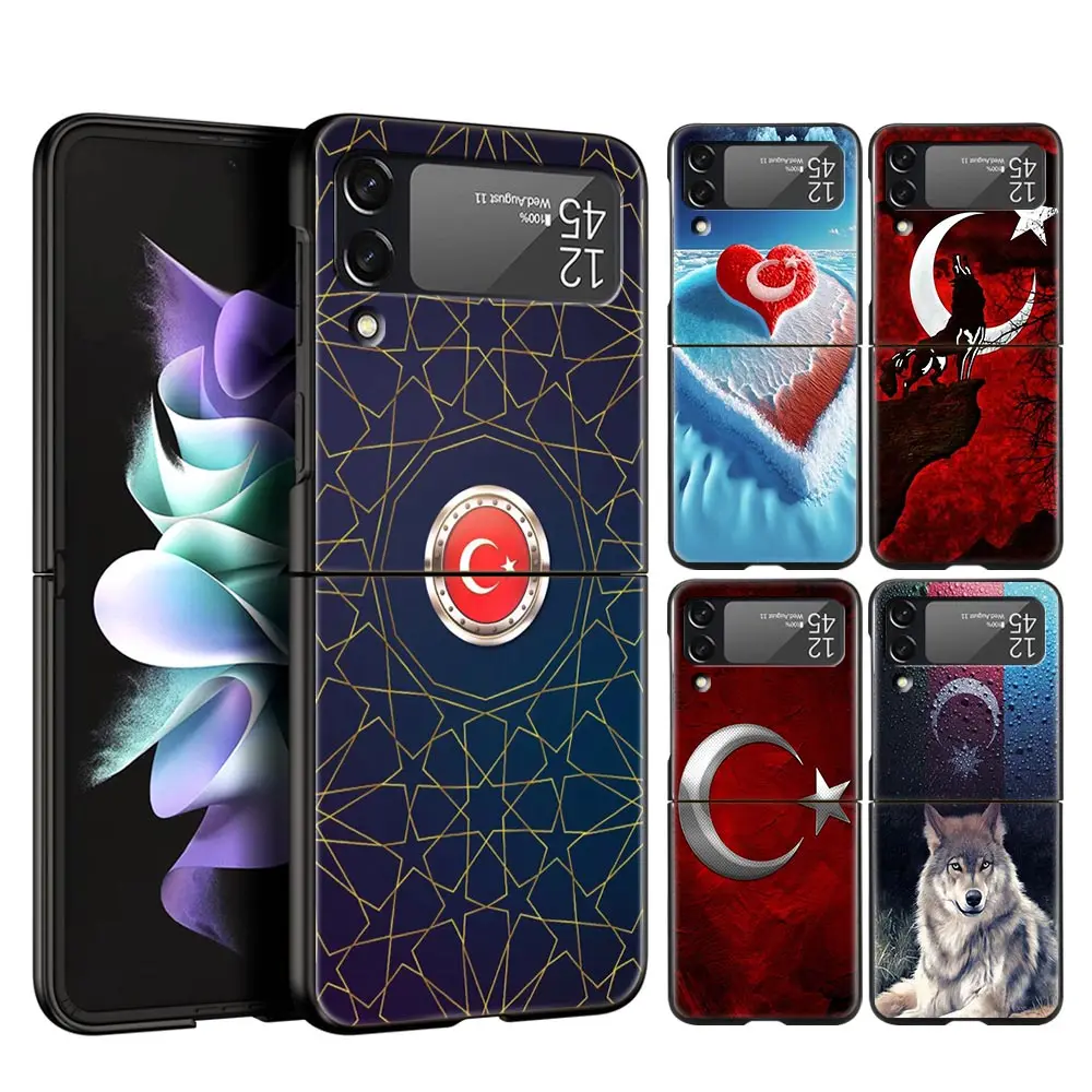 Hard PC Phone Case For Samsung Galaxy Z Flip 7 6 5 4 Black Cover For Galaxy Z Flip 3 Foldable Shockproof Turkey Flag Fundas Bags