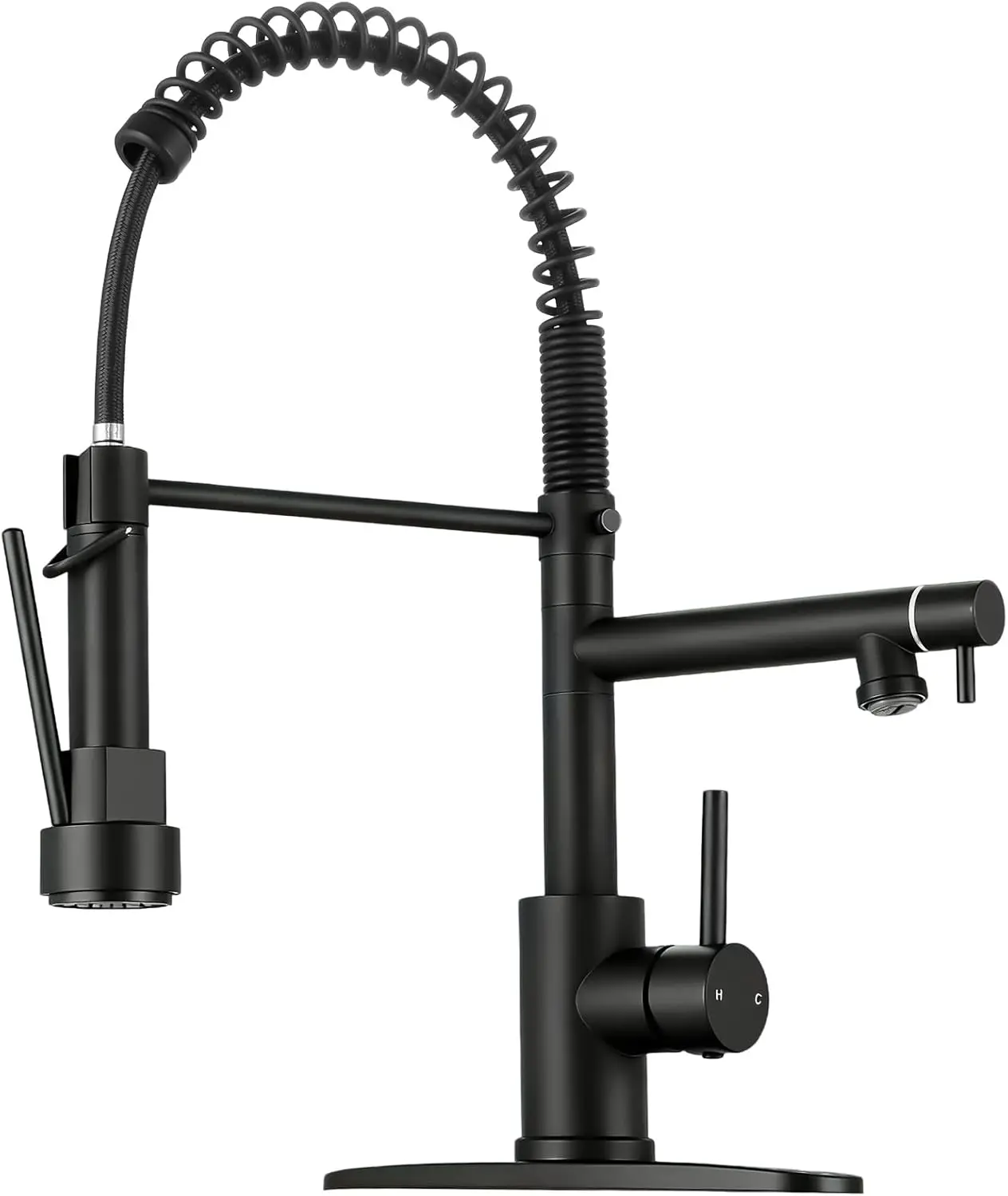 

Матовый черный кухонный смеситель с одной ручкой и выдвижным распылителем, из нержавеющей стали, с пружинным выдвижным изливом, для коммерческого использования