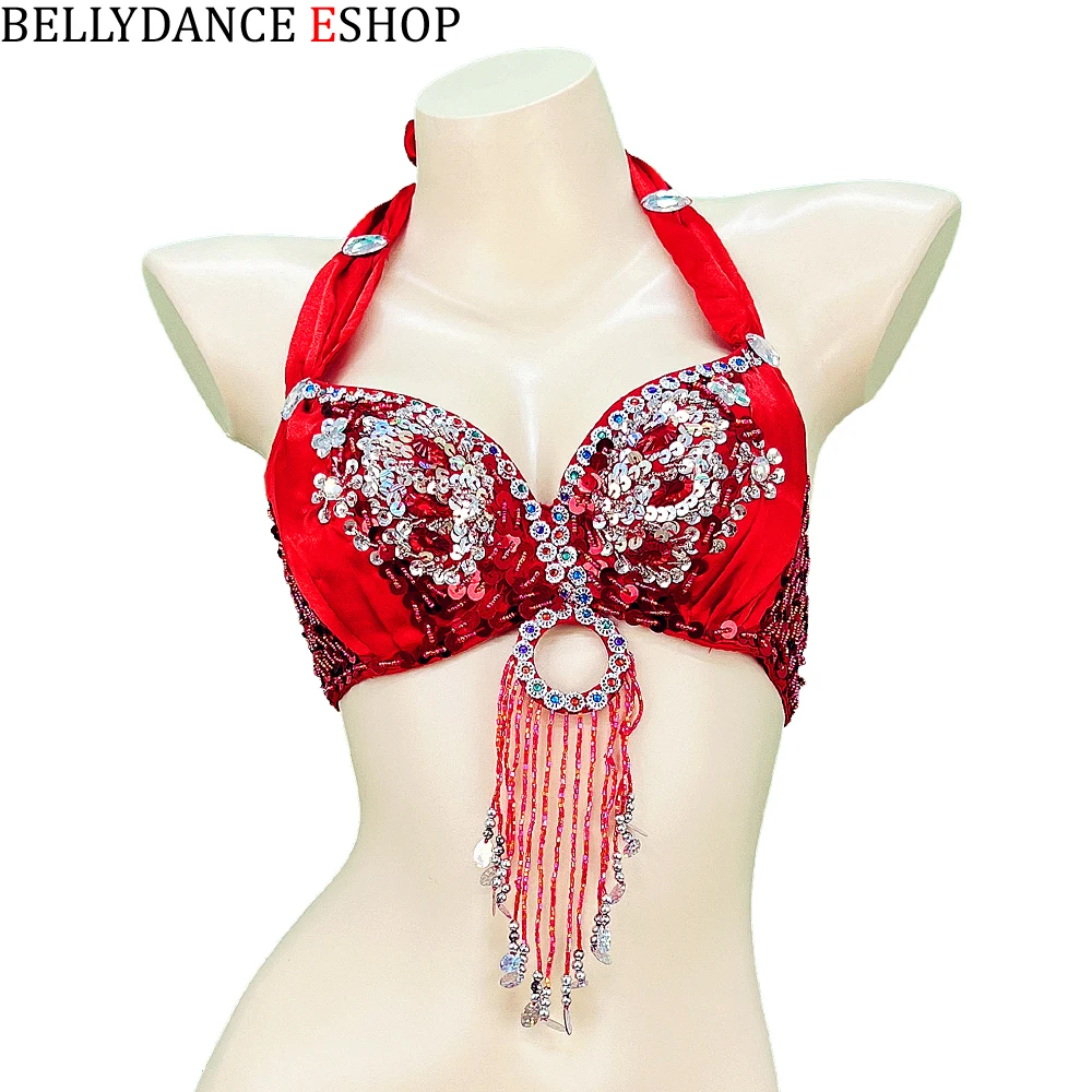 ปักเลื่อมแบบใหม่ Tassels Halter Bra Belly เต้นรำ Bra Tops Belly Dance Performance Bra สำหรับสตรี Club Party เทศกาล Rave เซ็กซี่ crop