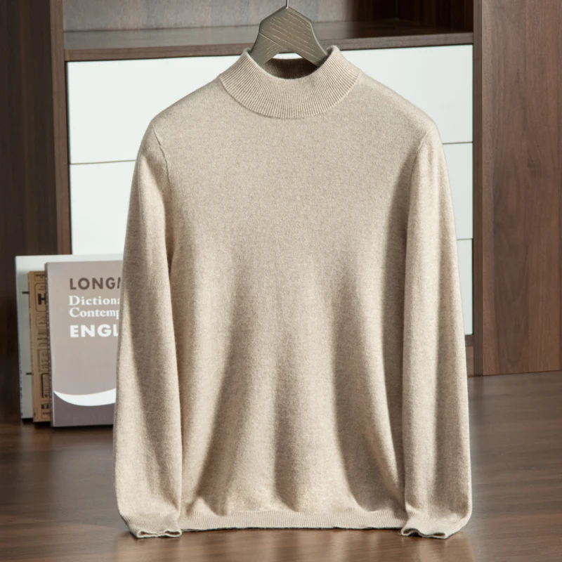 

RONGYI Men 100% Cashmere Sweater Autumn Winter Classic Half-high collar Pullovers Super Lightweight Soft Warm Knitting Clothes J