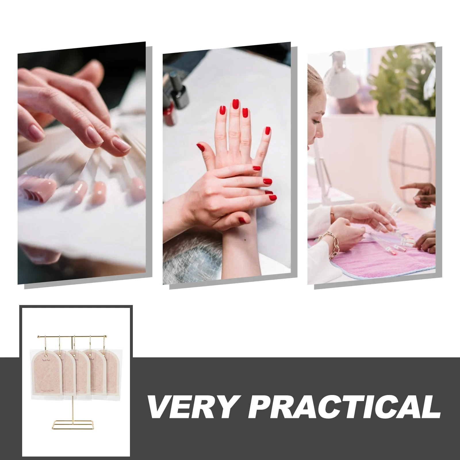 

1 Set Vintage Art Display Cards Fake Nail Display Holder T-Shaped Stand Showcase For Supplies False Nail