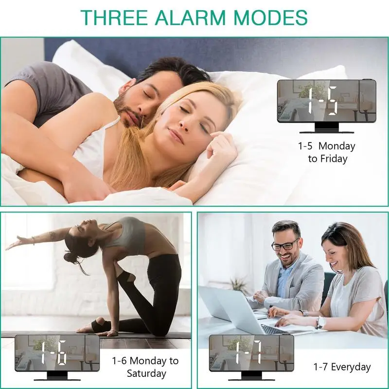 multi-functional projection alarm clock Intelligent luminous large screen Mirror Digital clock 180 Rotatable Projector for home