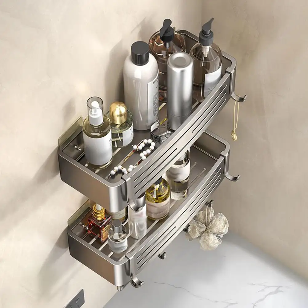 Space Aluminum Storage Rack Sturdy Shower Caddy Bathroom Shelf Towel Rack with Strong Load-bearing Drainage Hole Design