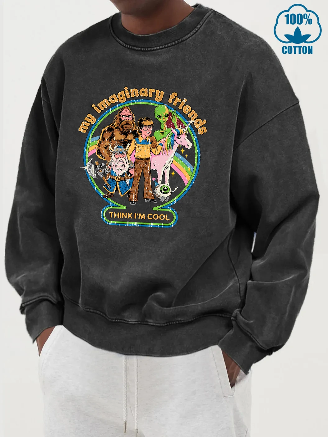 Meine imaginäre Freunde druckt Männer gewaschene Baumwolle Sweatshirt Mode weiche Kleidung lässig Herbst Hoodies lose bequeme Herren Tops