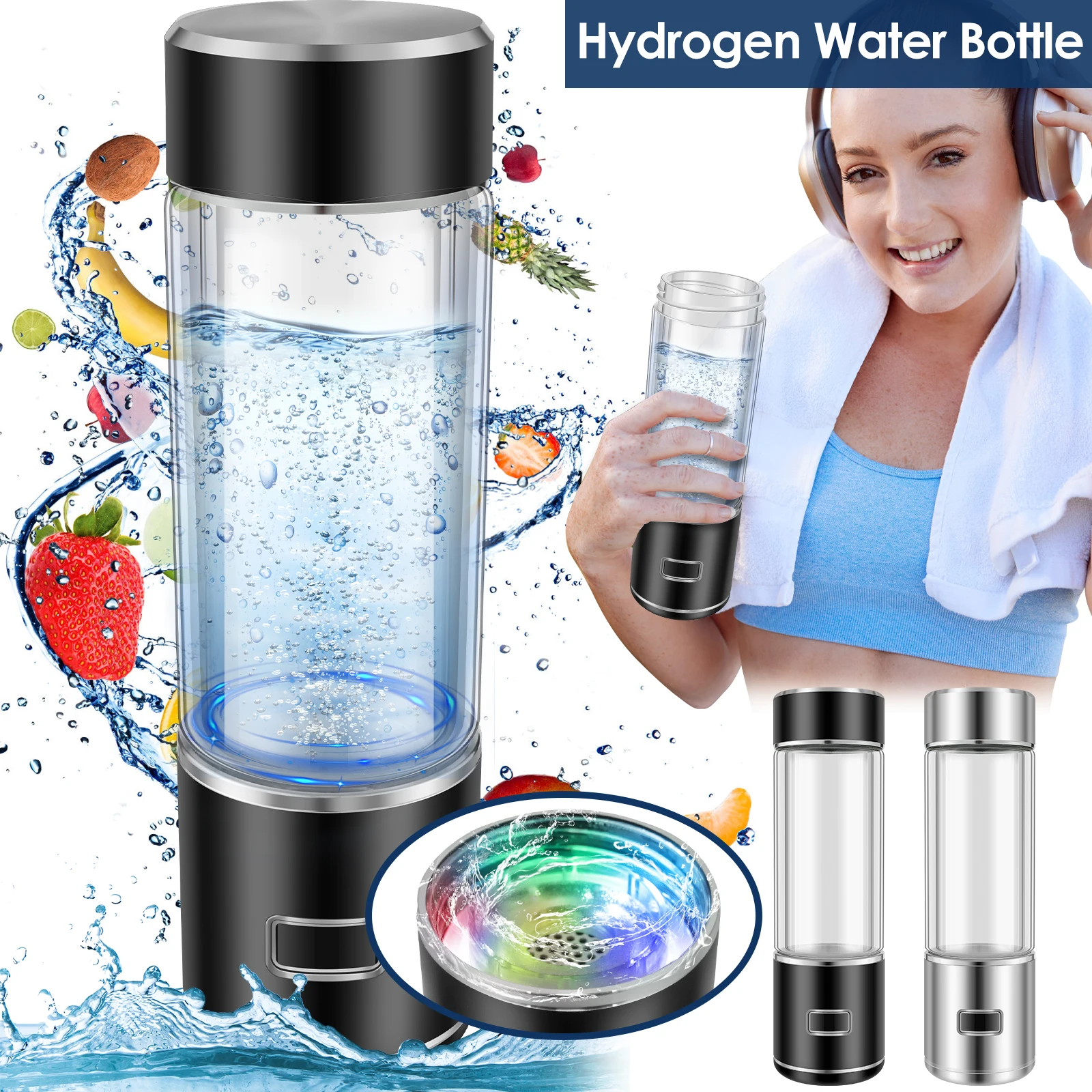 

Hydrogen Water Bottle 1400mAh Rechargeable Hydrogen Water Generator Bottle 300ml Hydrogen Rich Water Cup 5 Minutes Efficient