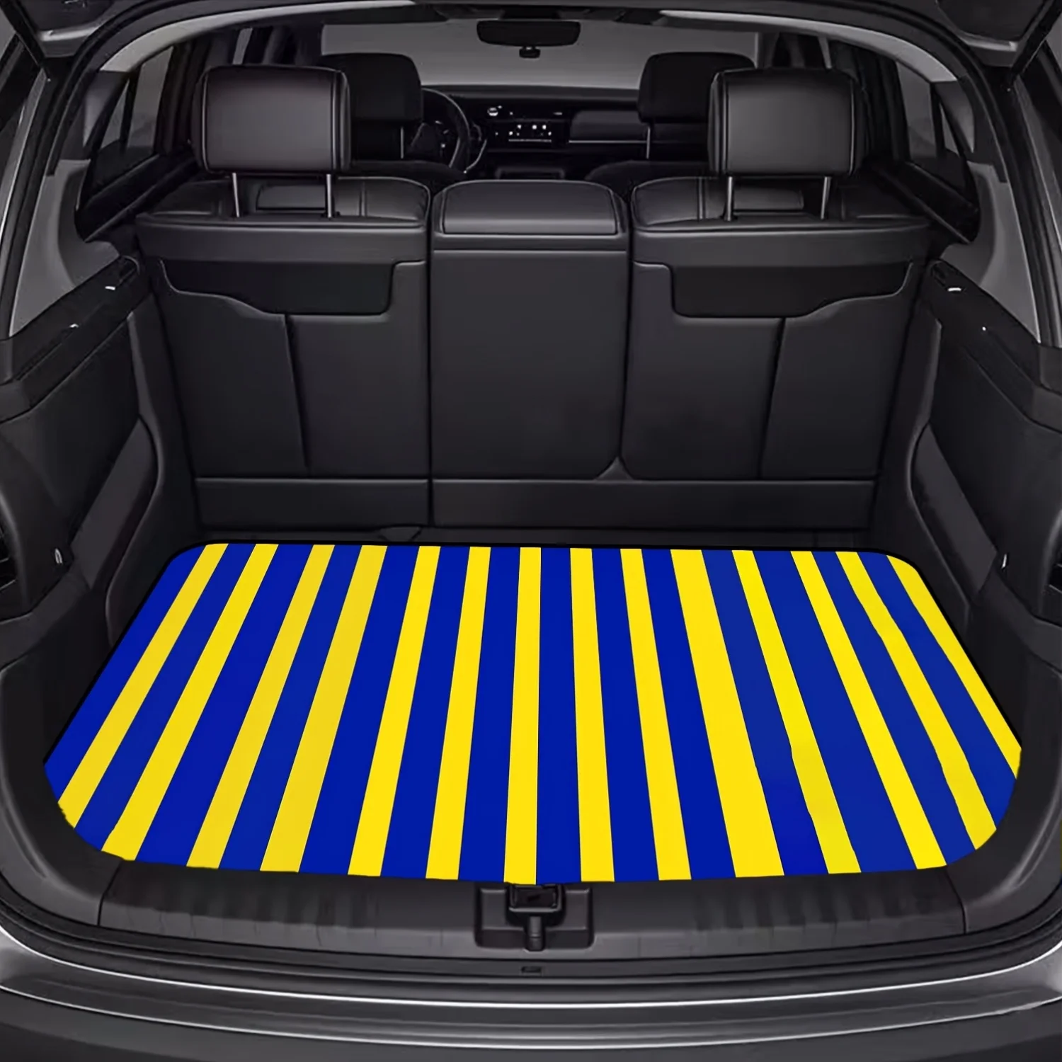 1pc, Blue And Yellow Stripes Fiber Car Trunk Mat, Vertical Stripes Pattern, Essential For Travel, Universal For Various Models,