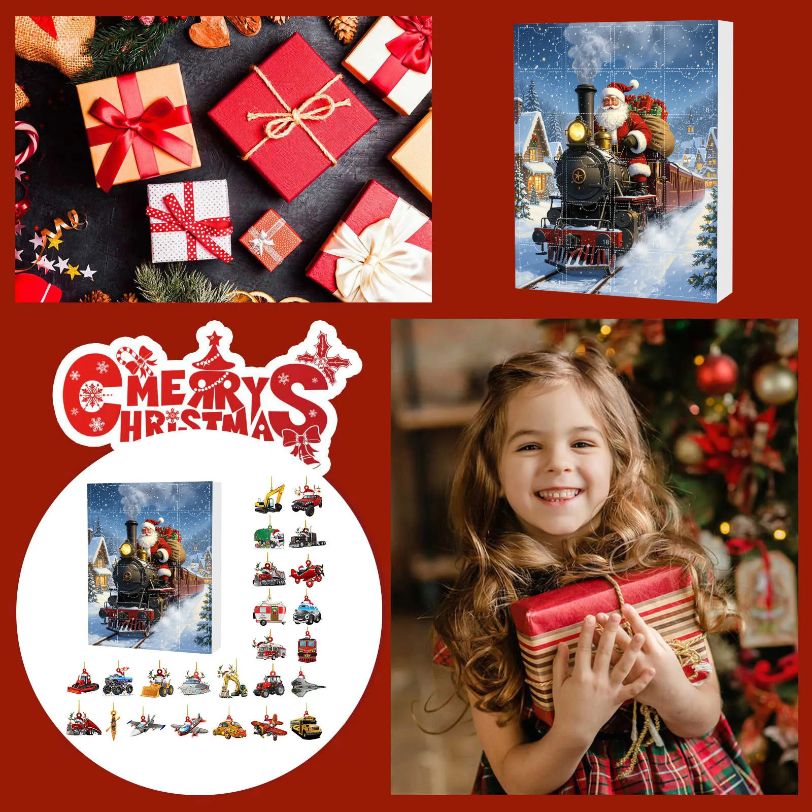 

Christmas Advent Calendar with Vehicle Ornaments, Santa Vintage Car Countdown Calendar, 24PCS Assorted Vehicle Christmas Ornamen