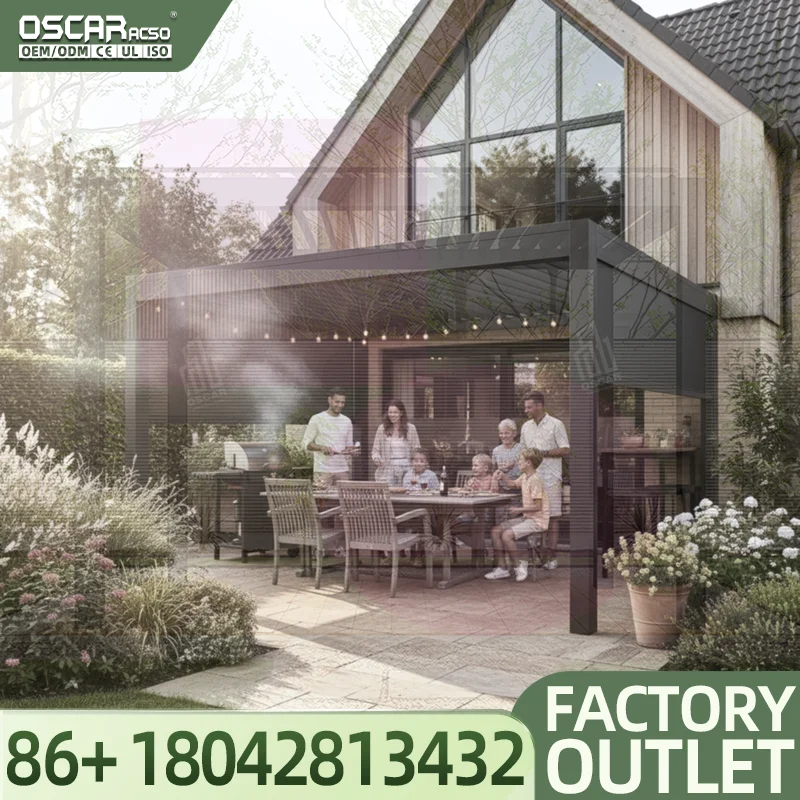 Large Motorized Bioclimatic Aluminum Outdoor  and Glass Greenhouses for Guangdong Gardens Balconies Courtyards Affordable Pergol