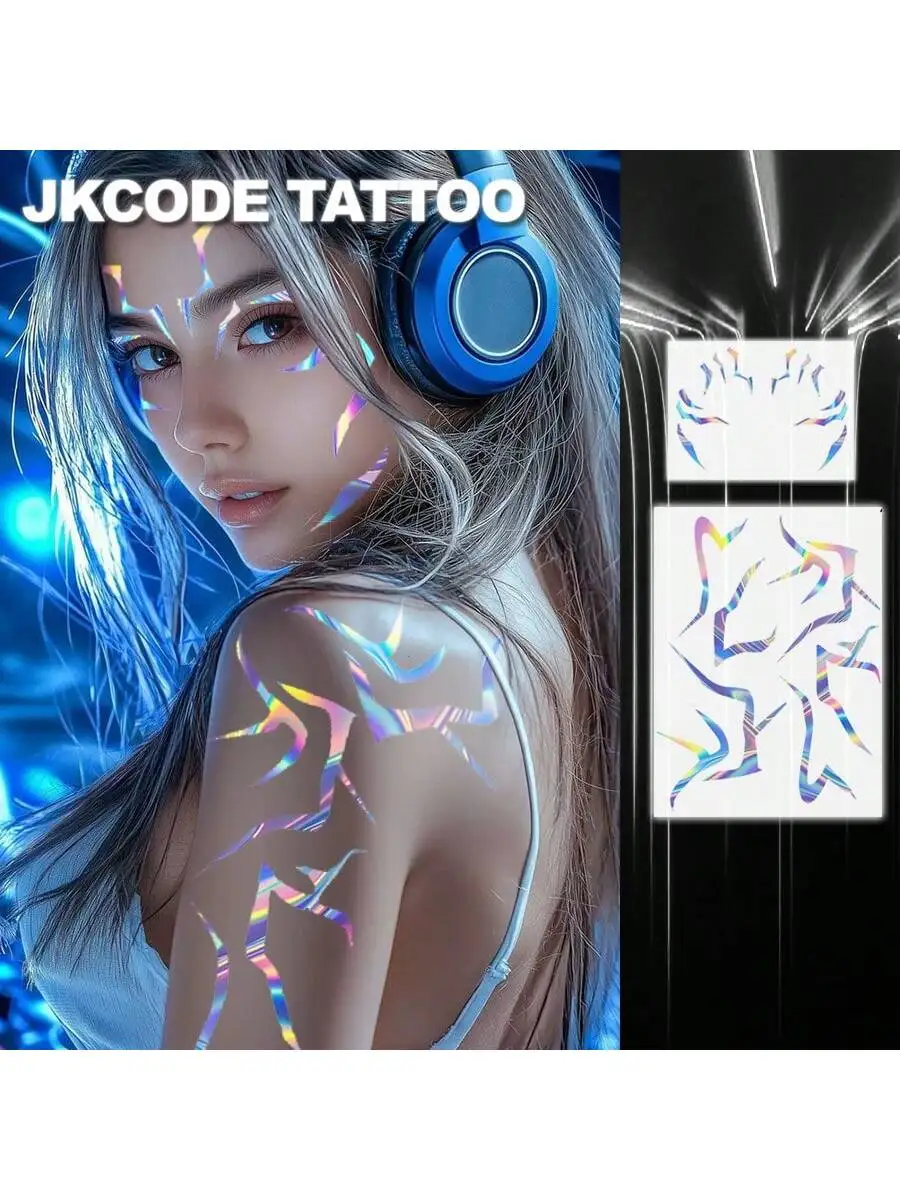 K-POP Holographic Tattoos, Waterproof Temporary Tattoos, Body Art Decoration for Halloween, Birthday Parties & Dance Parties