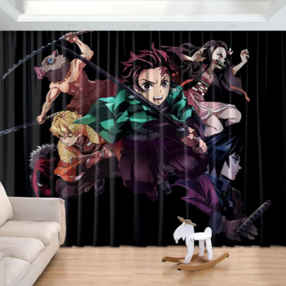 Anime Blackout Curtain Demon Slayer Japan Manga 3D Printed Window Drapes for Kids Boys Girls Bedroom Cartoon Custom Curtains