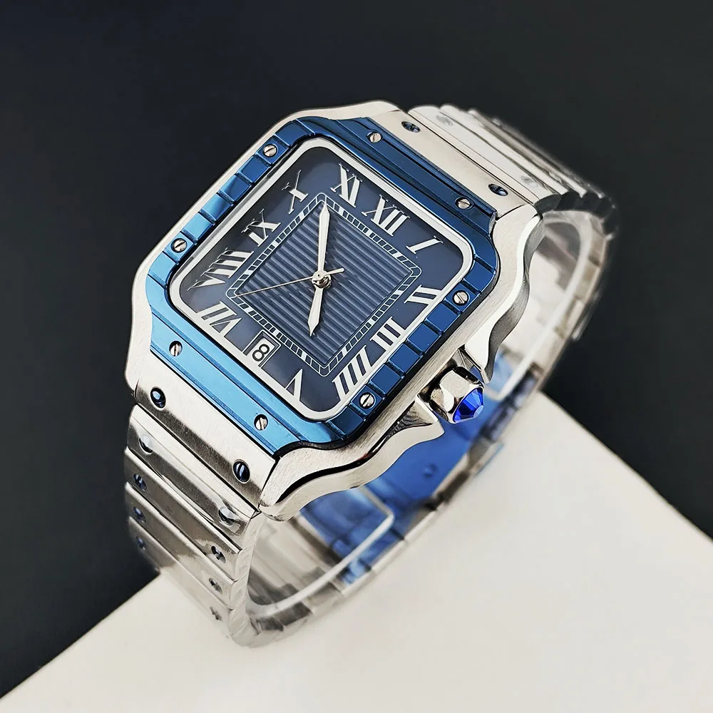 NH35 Watch Square Watch 38mm Customized Logo Striped dial Watch Men's Automatic Watch Stainless Steel Watch NH35 Movement Watch
