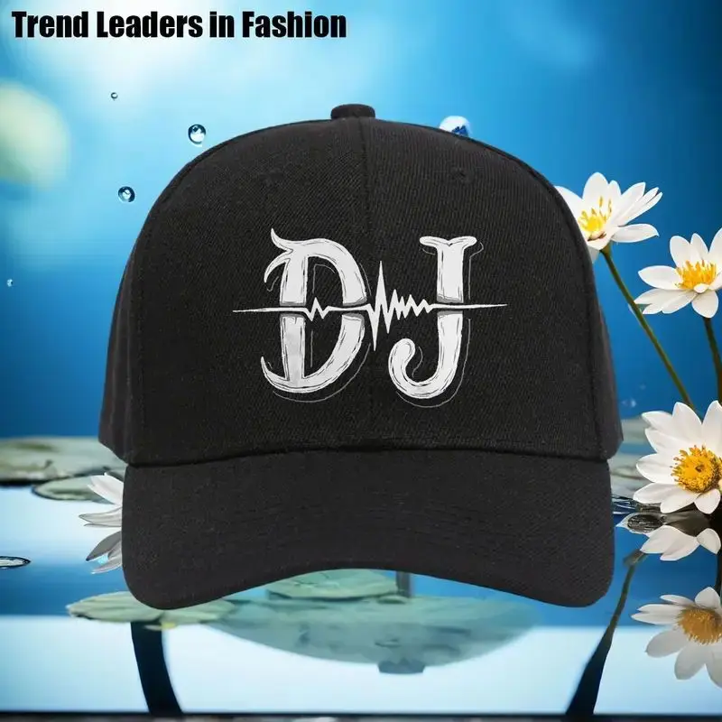 DJ Letter Print Baseball Cap with Heartbeat Wave Design - Retro Hip Hop Adjustable Snapback Hat for Men & Women, Black Unisex Ca