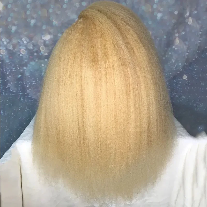Perruque Lace Front Wig sans colle blonde 180, 26 pouces, cheveux crépus lisses, longue, pre-plucked, avec baby hair, densité 613, 03