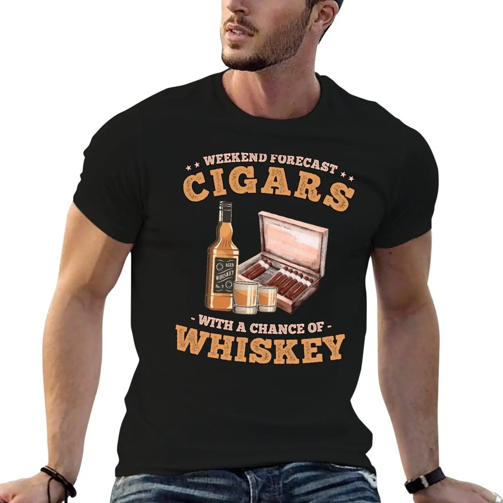 

Weekend Forecast Cigars with a Chance of Whiskey T-Shirt t shirts for man cotton soft t shirt man designer T-Shirt