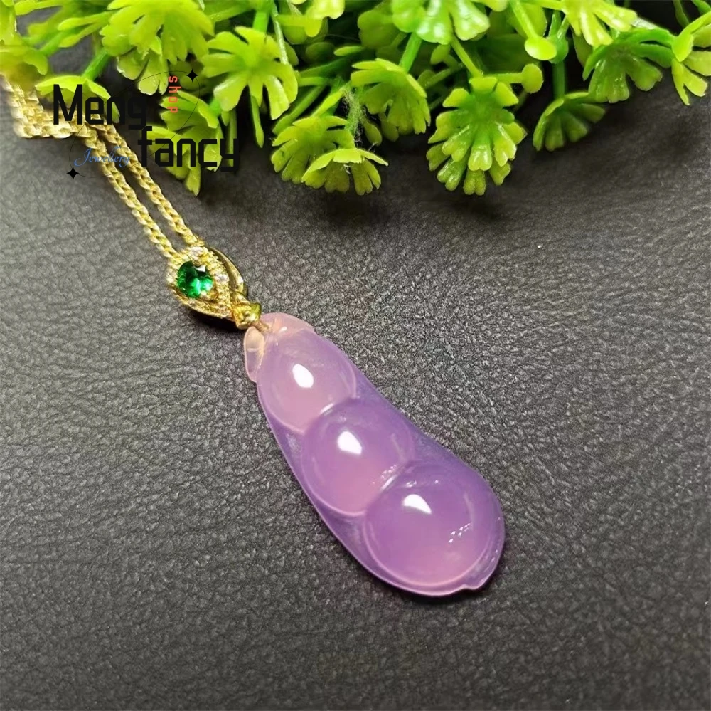 

The Natural Ice Seed Silver-Plated And Purple Chalcedony Inlaid Green Bean Pendant Is Elegant And Exquisite Fashion Jewelry