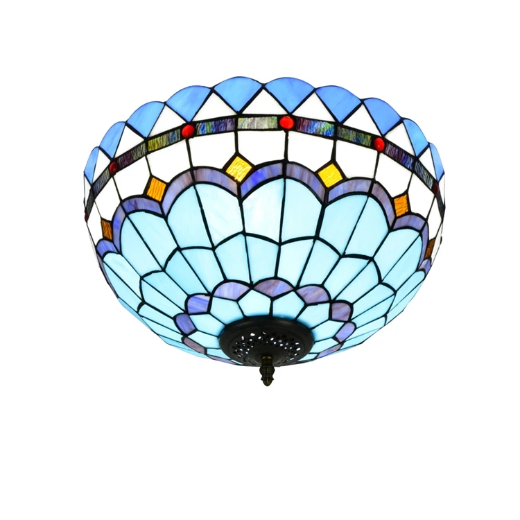 

Creative Mediterranean Semi-Ceiling Light 16 Inch Tiffany Style Stained Glass Ceiling Lamp for Living Room Bedroom Ceiling Light