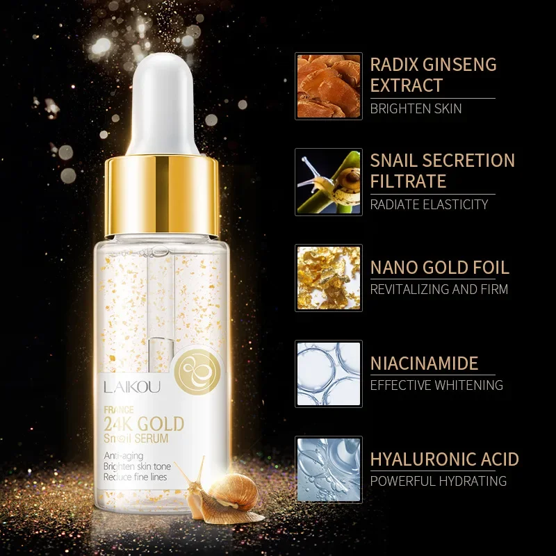 

1pcs Snail gold foil essence Anti-Aging Essence Hyaluronic Acid 24K Gold Brightening Vitamin C Whitening skin care