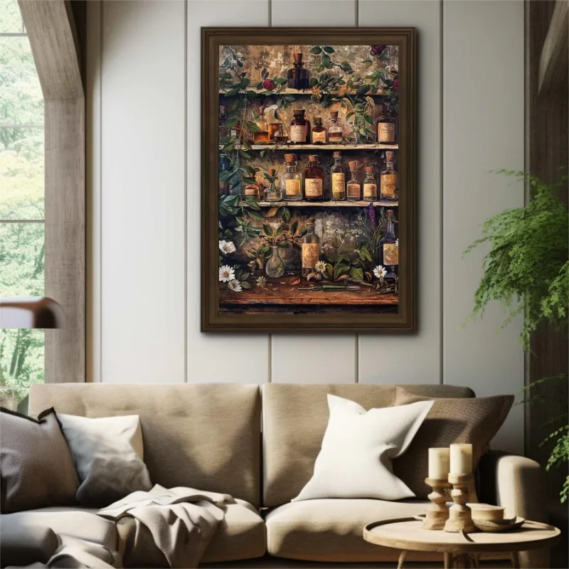 Vintage Apothecary Wizard Books Jars Herbal Plant Posters and Prints Canvas Printing Wall Art Picture for Living Room Home Decor