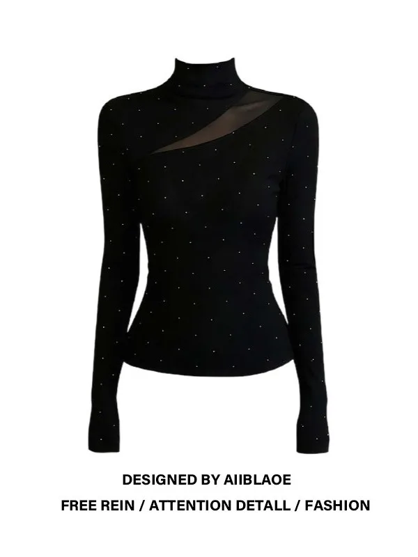 

plus Size Faionable Long Sve T-irt with Diamond Splicing Slimming Base irt Spicy Girl Top for Women Spring Autumn