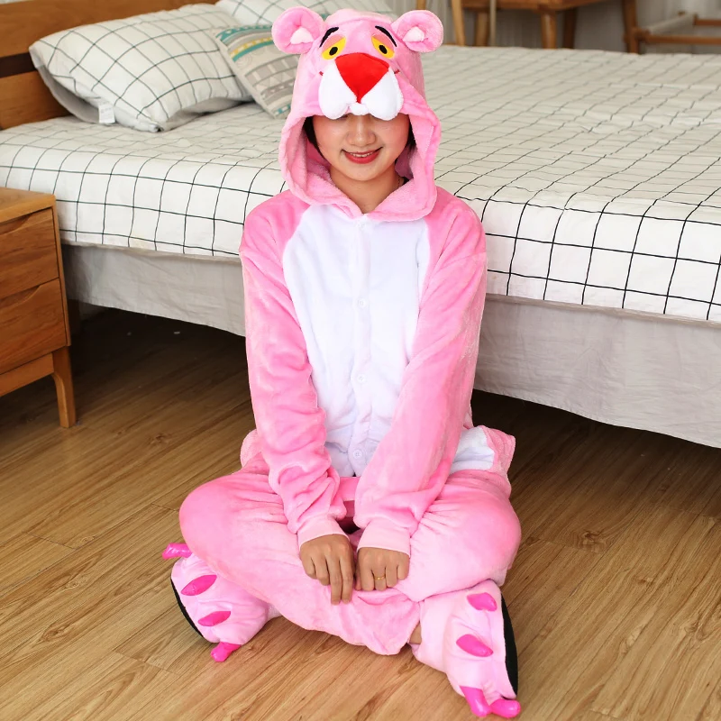 Panthère Onesies Kigurumi flanelle dessin animé Pyjamas femmes animaux Pyjamas Homewear noël Halloween fête Anime Cosplay Costumes