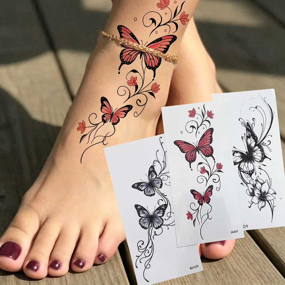 

3pcs Butterfly Pattern Temporary Tattoos for Women Men Waterproof Flower Tattoo Stickers Fake Tattoo Women Hand Tattoo
