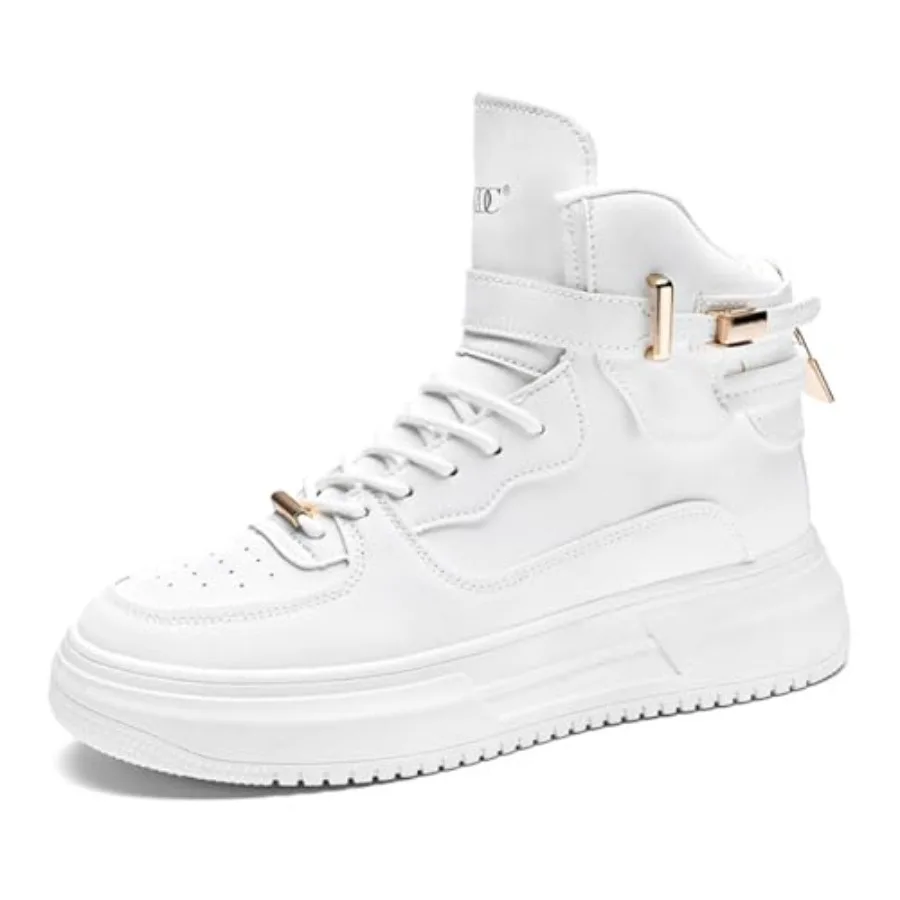 

Men's High Top Sneakers Casual Sports Walking Shoes Fashionable Round Top Lace Up Shoes Large Tongue Breathable and Anti Slip M