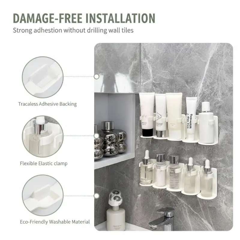 5/10/15 Grid Wall Mounted Cosmetic Storage Rack Plastic Punch Free Bathroom Shelf Cuttable Cosmetics Spice Organizer