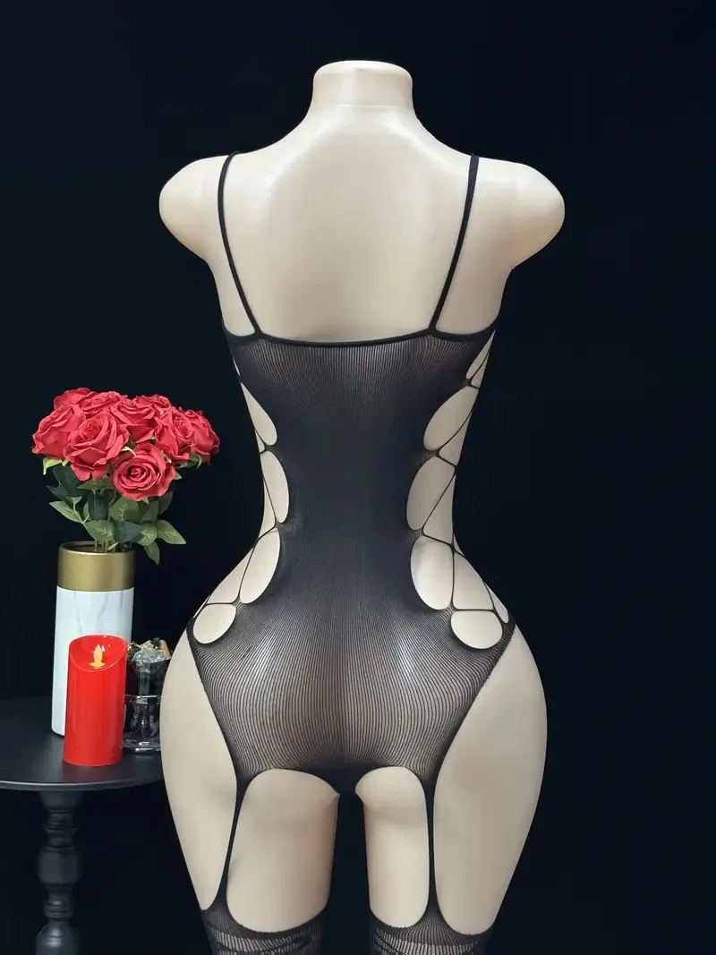 Sexy Suspender Stockings Jumpsuit With Fishing Net Cutouts On Both Sides Pure Desire For Perspective Atmosphere And Fun Lingerie view 3
