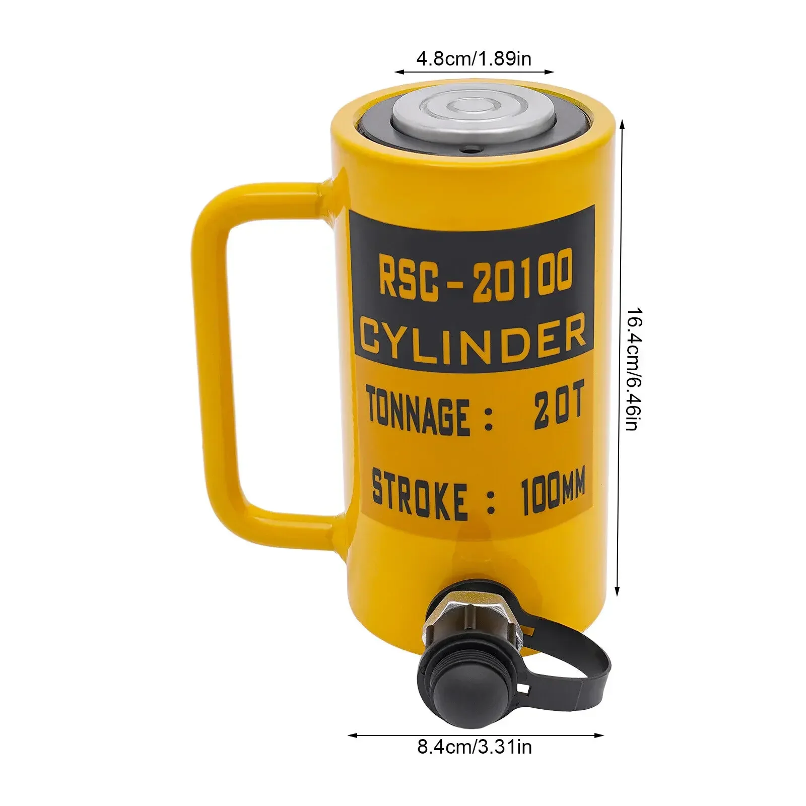 20T 油圧リフティングシリンダー – 容量 44092 ポンド、100mm/4 インチ黄色の重荷重ジャッキ