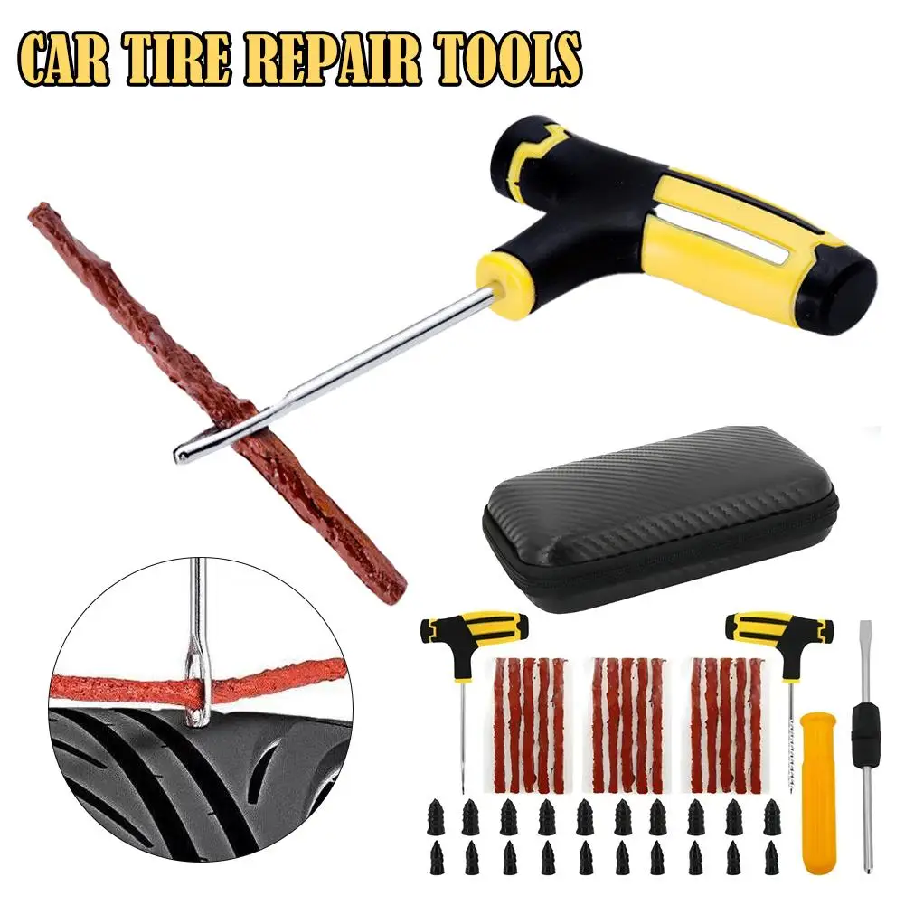 New Car Tire Repair Tool Kit Studding Tool Auto Bike Puncture Plug Garage Needle Nose Pliers Vacuum Film Nail EVA Storage Case