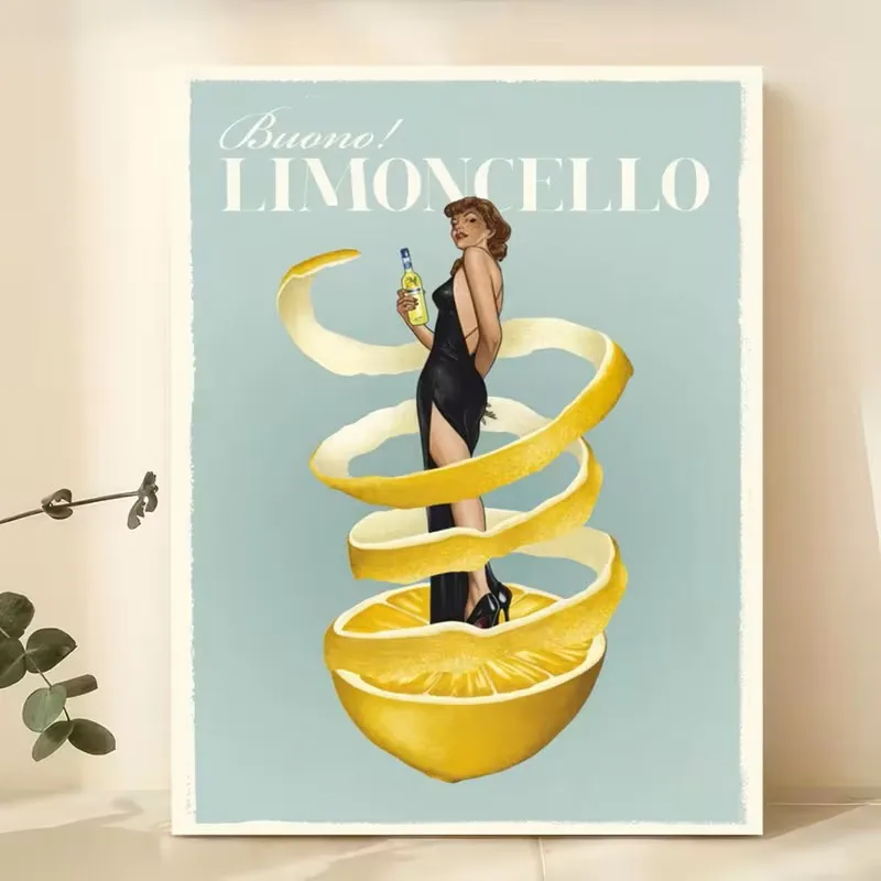 

Lemon Retro Canvas Posters Italian Food Drinks Wall Decorations Modern Artworks Living Room Bedroom Home Office Home Decoration