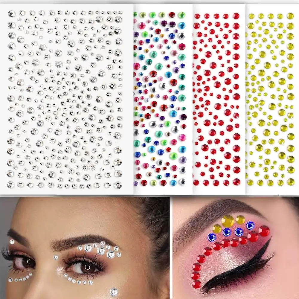 1 Sheet Makeup Tattoo Sticker Faux Pearl Diamond Rhinestones Sticker DIY Colorful Crystal Face Decoration Body Jewelry Stickers