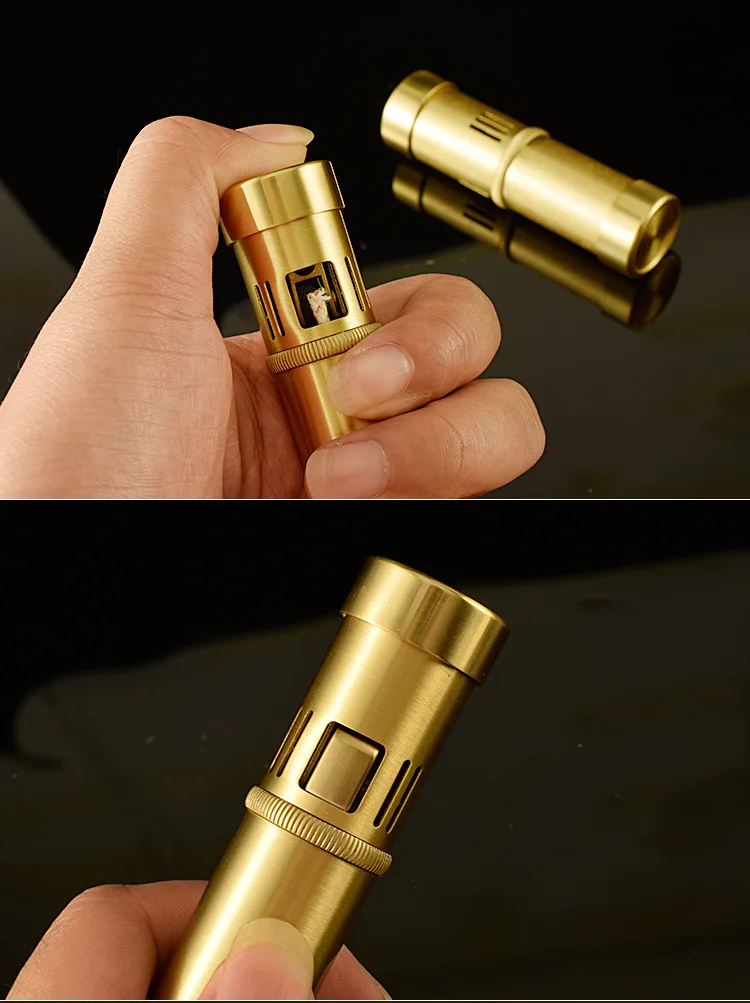 Brass Cylindrical Kerosene Lighter 2-end Pressure Ignition Creative Personality Gasoline Lighter Gift