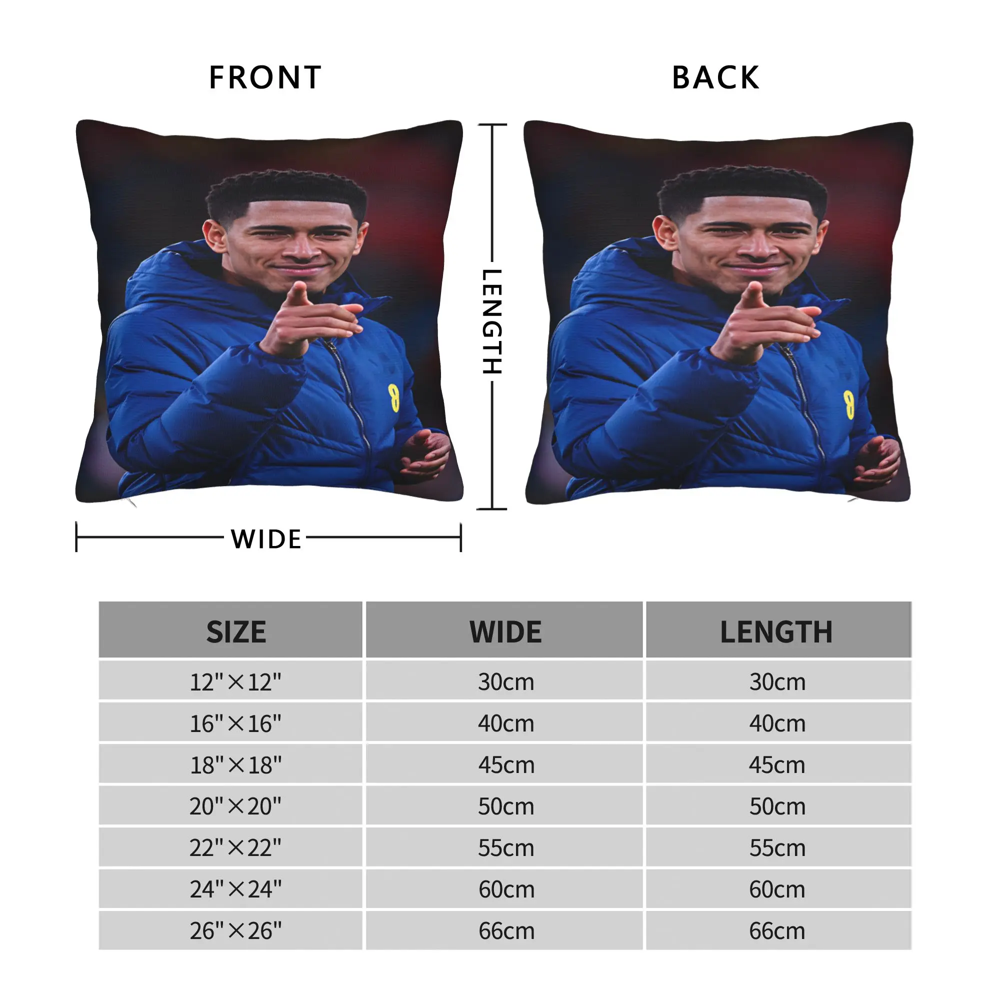 Jude Bellingham Blue Coat Pointing Forward Pillow Cover Retro Pillow Case For Sofa Bedroom Home Decor Cushion Cover Present